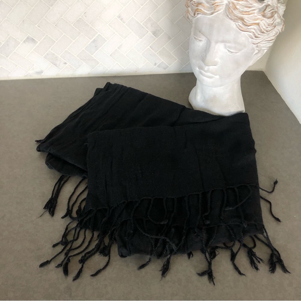 Black fringed pashmina scarf wrap shawl